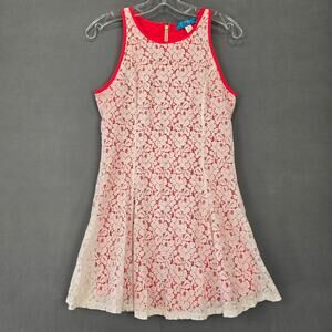 Buttons Pink White Lace Mini Dress Sleeveless Sundress Scoop Womens Size M Aline